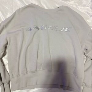 Gray Sweatshirt with Silver 'ANGELIC' Print
